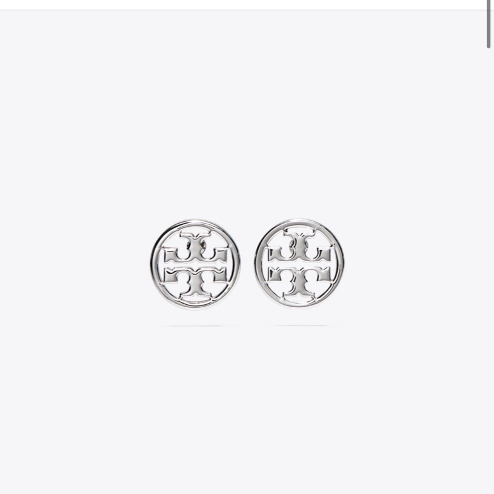 Tory Burch Silver Miller Logo Earrings